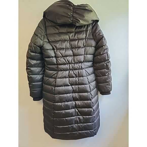 Laundry By Shelli Segal Womens M Long Puffer Quilted Black Full Zip Hooded Coat - Picture 5 of 10